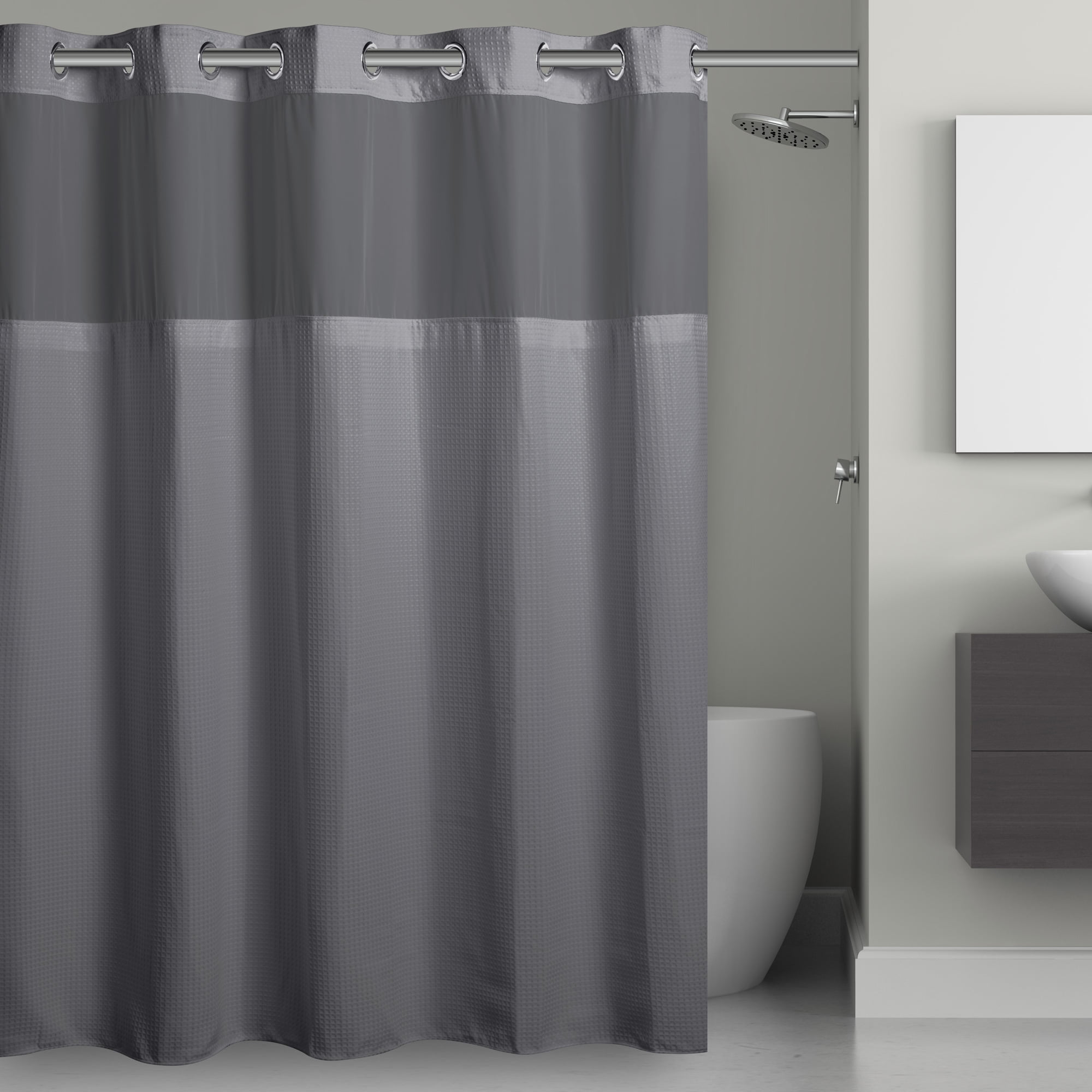 Hookless Waffle Shower Curtain with Fabric Liner, 71 x 74 in, Frost Grey