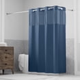 thumbnail image 1 of Hookless Waffle Shower Curtain, 3-in-1 Shower Curtain with Sheer Top Window and Flex-on Rings, It's a Snap! Fabric Liner with Magnets, 71 In Wide x 74 In Long, Matte Navy, 1 of 2