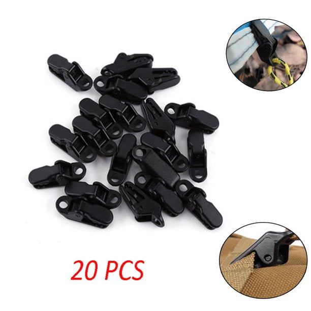 Hooks 20 Pack Bungee Cords Heavy Duty Outdoor with Tarp Clips, Black Bungee Straps with Metal