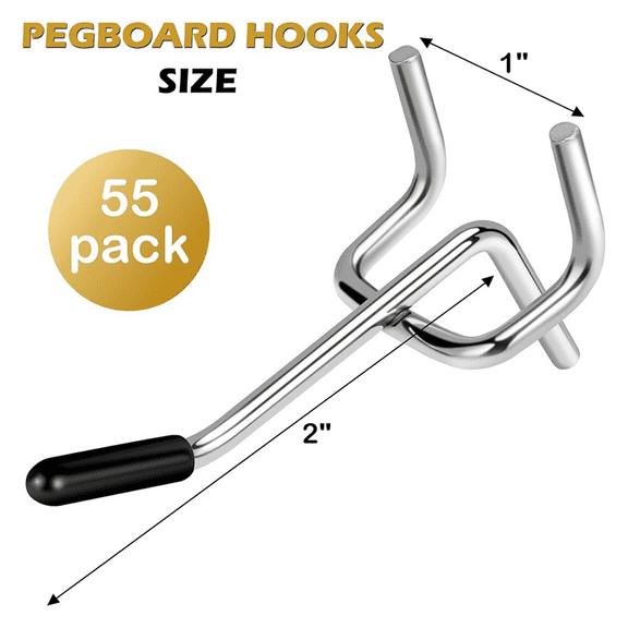 Hooks 55 Pack 2 Inches, Peg Board Hooks for Hanging, Fit 1/4inch Peg Board Organizer Accessories for Garage
