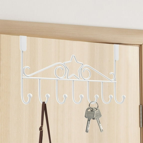 Hooks Behind The Door Hanging Rack Shelves Door Back Type Hangers Need Not Hole Bedroom Behind The Hook Clothes Storage (White)