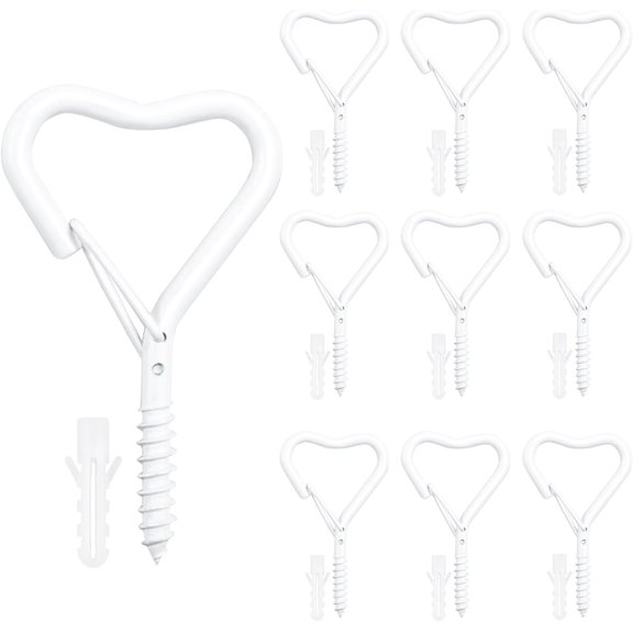 Hooks for - Ceiling Hooks for Outdoor Decor, Metal Key Hook, Decorative , Clothes Hook, Heart-Shaped Screw Hooks Easy Installation (White, 10 count)