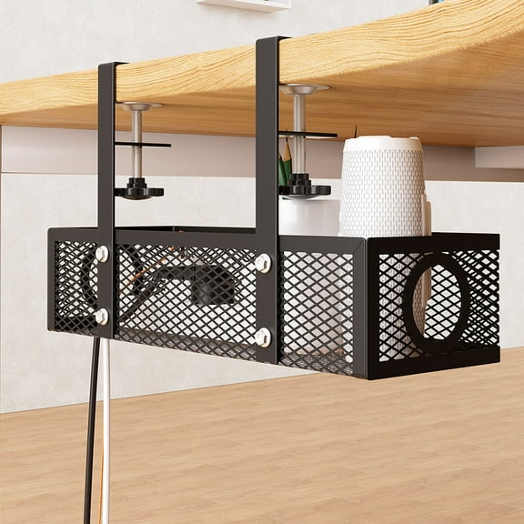 Hooks for Hanging Under Desk Cable Management Tray No Hole Office Iron Under The Table Carbon Steel Storage Hanging Basket Cable Manager Classroom Adjustable Desk Side Shelves Storage Rack
