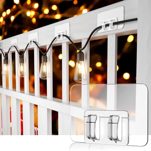 Hooks for Outdoor String Lights - 50 Pack with Adhesive Strips - No Damage, No Tools, No Holes, Waterproof and UV-Resistant, Perfect for Christmas and Patio Decor