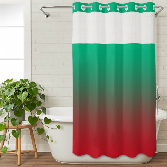 No Hooks Shower Curtain with Snap in Fabric Liner Set, Red to Green Shadow Shower Curtains Waterproof Bathroom Curtain with See Through Top Window,Hotel Style,36x72in Gradient Watercolor Art