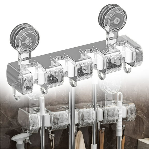 Hooks Suction Cup Mop Holder With Hooks Wall Mounted Bathroom Storage Rack Strong Suction Hook For Mop Clips