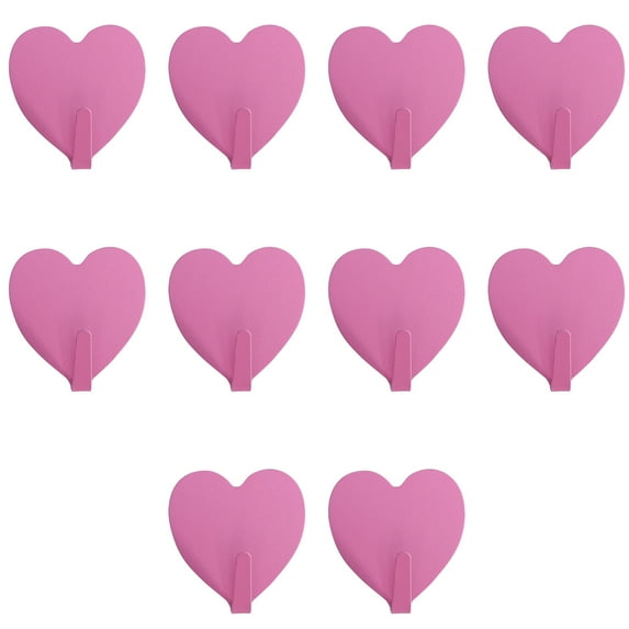 FRCOLOR 10pcs Purple Self Adhesive Heart Hooks for Home Use Iron Material No Drill Wall Hooks