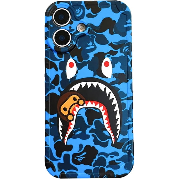 Hoolcase for iPhone 17 Soft Case 6.3 Inch for Blue Shark Face/Shark Teeth Fans Girls Kids Boys, Cartoon Cute Fun Funny Shockproof TPU Protective Non-Slip 6.3-Inch Case for iPhone 17 (Blue)