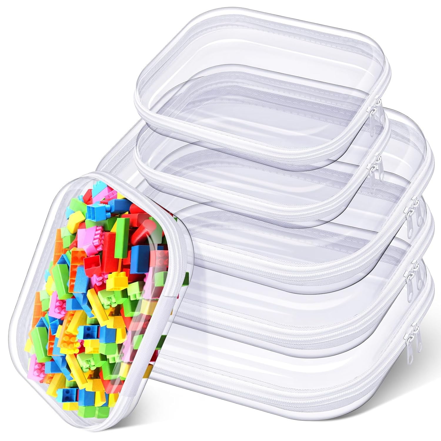 Hoolerry 6 Pcs Hard Clear Zipper Case Transparent Zipper Hard Pouch for Snacks Makeup Bag Hard Plastic Cosmetic Bag with Zipper Portable Travel Organizer for Makeup Storage(White,Big,Medium)