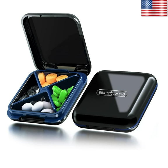 Hoolife Small Pill Case, Travel Pill Box, Portable Pill Container for Purse or Pocket, Daily Medicine Organizer, Black