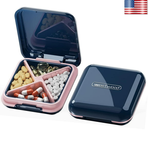 Hoolife Small Pill Case, Travel Pill Box, Portable Pill Container for Purse or Pocket, Daily Medicine Organizer, Blue