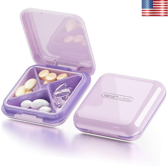 Hoolife Small Pill Case, Travel Pill Box, Portable Pill Container for Purse or Pocket, Daily Medicine Organizer, Purple