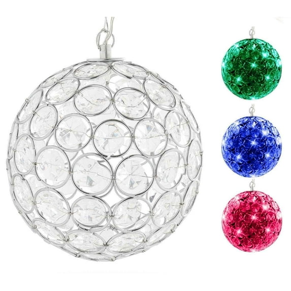 HoontTM Outdoor Hanging Decorative Sparkling Crystals Gazing Ball with Solar Powered Color Changing LED Light - 6 Inch Diameter