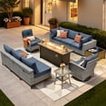 thumbnail image 1 of XIZZI 11 Pieces Outdoor Patio Furniture Set All-Weather Wicker Conversation Set Rattan Outside Sectional Sofa with Fire Pit Table & Swivel Rocking Chairs for Garden, Diamond Blue, 1 of 12
