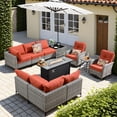 thumbnail image 1 of XIZZI 11 Pieces Outdoor Patio Furniture Set All-Weather Wicker Conversation Set Rattan Outside Sectional Sofa with Fire Pit Table & Swivel Rocking Chairs for Garden, Coarse Orange Red, 1 of 11