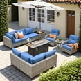 thumbnail image 1 of XIZZI 11 Pieces Outdoor Patio Furniture Set All-Weather Wicker Conversation Set Rattan Outside Sectional Sofa with Fire Pit Table & Swivel Rocking Chairs for Garden, Diamond Blue, 1 of 11
