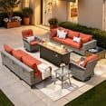 thumbnail image 1 of XIZZI 11 Pieces Outdoor Patio Furniture Set All-Weather Wicker Conversation Set Rattan Outside Sectional Sofa with Fire Pit Table & Swivel Rocking Chairs for Garden, Coarse Orange Red, 1 of 11