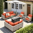 thumbnail image 1 of XIZZI 11 Pieces Outdoor Patio Furniture Set All-Weather Wicker Conversation Set Rattan Outside Sectional Sofa with Fire Pit Table & Swivel Rocking Chairs for Garden, Orange Red, 1 of 11