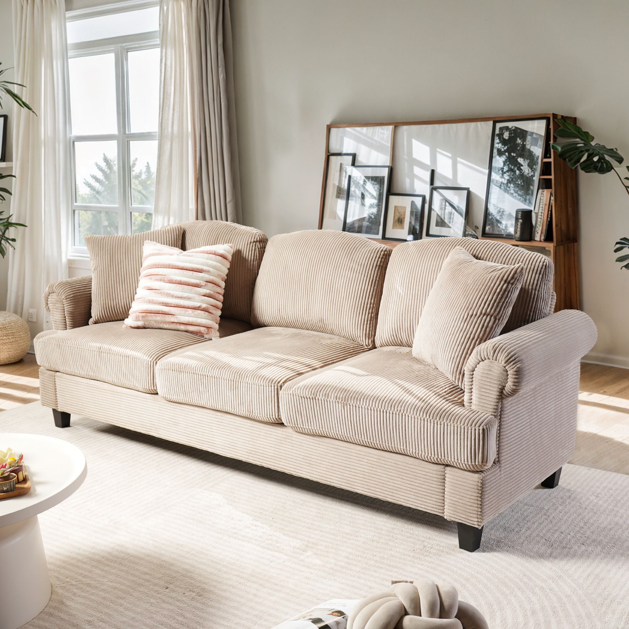 58-Inch Oversized Round Chaise Lounge Chair — Cloud Couch Sofa Bed With Pillows, Plush Deep Seat