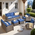 thumbnail image 1 of XIZZI 6 Pieces High Back Wicker Patio Furniture Set All Weather Outside Seating Sofa Rattan Outdoor Conversation Set with Cushion Ottoman for Balcony, Navy Blue, 1 of 9