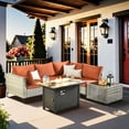thumbnail image 1 of XIZZI 6 Pieces Rattan Outdoor Furniture Wicker Patio Conversation Set Modular Outside Sectional Sofa Set with Coffee Table and Fire Pit Table for Garden, Orange Red, 1 of 9