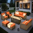 thumbnail image 1 of XIZZI 7 Pieces Outdoor Patio Furniture, All Weather Rattan Outside Chair Set, High Back Wicker Conversation Set with 54" Fire Pit Table for Garden, Orange Red, 1 of 10