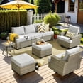 thumbnail image 1 of XIZZI 8 Pieces Outdoor Patio Furniture All Weather Rattan Conversation Set High Back Seating Set Modular Outside Sectional Sofa with Swivel Rocking Chairs for Porch,Gray, 1 of 9