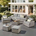 thumbnail image 1 of XIZZI Outdoor Patio Furniture Sets, 8 Pieces Outdoor Sectional wicker patio furniture with Coffee Table and Ottomans, All-Weather Waterproof Outdoor Conversation set for Garden Porch, Dark Gray, 1 of 8