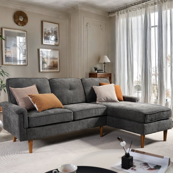 XIZZI 87" Modular Sectional Sofa Couch with Reversible Chaise, Mid Century Modern Comfy L Shaped Couches, 3-Seater Indoor Convertible Sofas for Living Room, Dark Gray