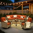 thumbnail image 1 of XIZZI 9-Piece Outdoor Patio Sectional Furniture Sets, Wicker Patio furniture with Coffee Table and Swivel Chairs, Waterproof Outdoor Conversation Set for Balcony, Porch, Backyard, Orange Red, 1 of 11
