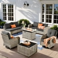 thumbnail image 1 of XIZZI 9 Pieces Wicker Patio Furniture Outdoor Conversation Set with Fire Pit Table and Swivel Rocking Chairs Rattan Patio Sectional Sofa with Cushions for Backyard, Black, 1 of 12