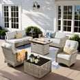 thumbnail image 1 of XIZZI 9 Pieces Wicker Patio Furniture Outdoor Conversation Set with Fire Pit Table and Swivel Rocking Chairs Rattan Patio Sectional Sofa with Cushions for Backyard, Gray, 1 of 11