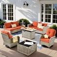 thumbnail image 1 of XIZZI 9 Pieces Wicker Patio Furniture Outdoor Conversation Set with Fire Pit Table and Swivel Rocking Chairs Rattan Patio Sectional Sofa with Cushions for Backyard, Orange Red, 1 of 12