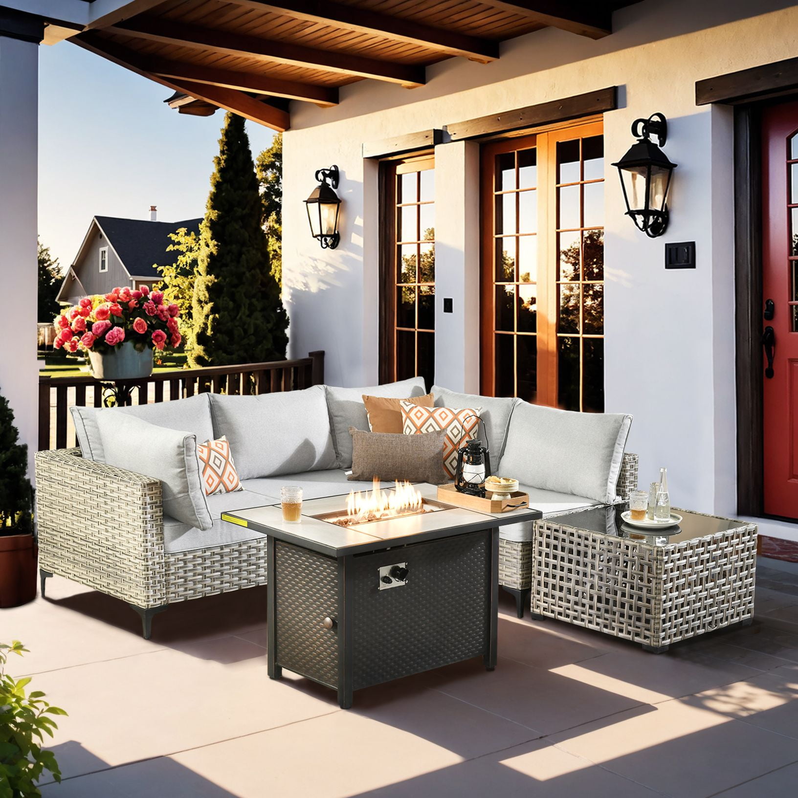 Hooowooo 6 Pieces Rattan Outdoor Furniture Wicker Patio Conversation ...