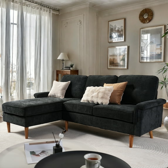 XIZZI Modular Sectional Sofa Couch, 87" Mid Century Modern L Shaped Couches, Comfy 3-Seater Sectional Sofas with Reversible Chaise for Living Room, Black