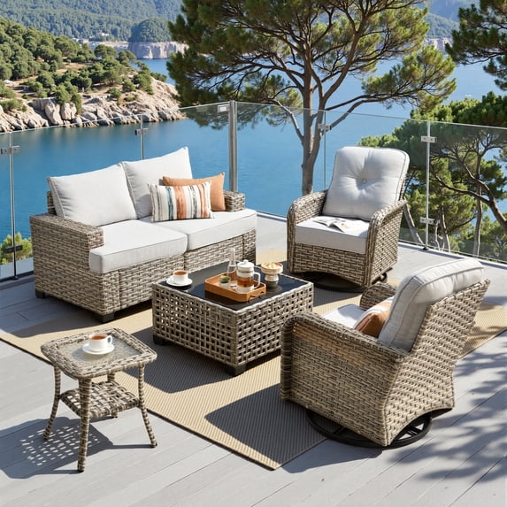 XIZZI Outdoor Patio Furniture Sets, 6 Pieces Outdoor Sectional wicker patio furniture with Coffee Table and Swivel Chairs, All-Weather Conversation set for Porch, Gray
