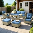 thumbnail image 1 of XIZZI Wicker Outdoor Patio Furniture 9 Pieces All-Weather Rattan Conversation Set High Back Patio Sectional Sofa with Swivel Chairs for Backyard, Diamond Blue, 1 of 10