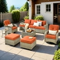 thumbnail image 1 of XIZZI Wicker Outdoor Patio Furniture 9 Pieces All-Weather Rattan Conversation Set High Back Patio Sectional Sofa with Swivel Chairs for Backyard, Orange Red, 1 of 10