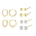 thumbnail image 1 of Alexcraft 14K Gold Plated Hypoallergenic Hoop & Stud Earrings Set with CZ Ball Studs, 6 Pairs (Women's), 1 of 9