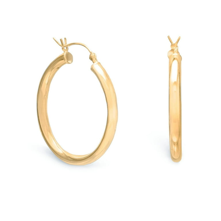 Sterling Silver Yellow Gold Plated 30mm x 2mm Hoop Earrings Sterling Silver Yellow Gold Plated 30mm x 2mm Hoop Earrings