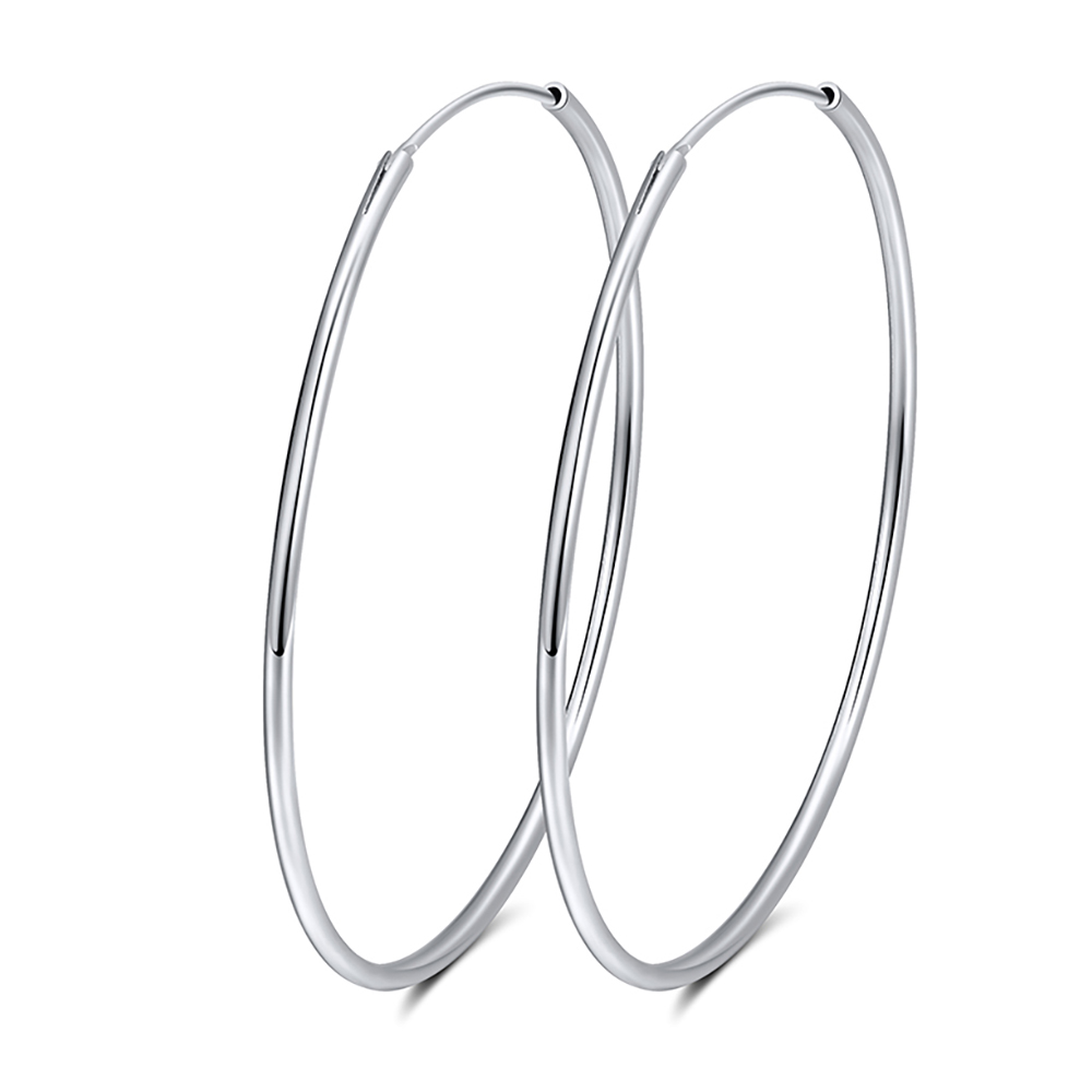Sterling Silver 1.5mm x 50mm Plain Hoop Earrings