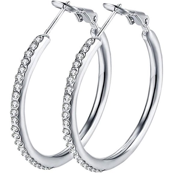 Hoop Earrings, Fashion Jewelry Cz Cubic Zirconia Rhinestone Hoop Earrings For Women Gifts 1.38In, 1.5In, 1.77In[Z1]