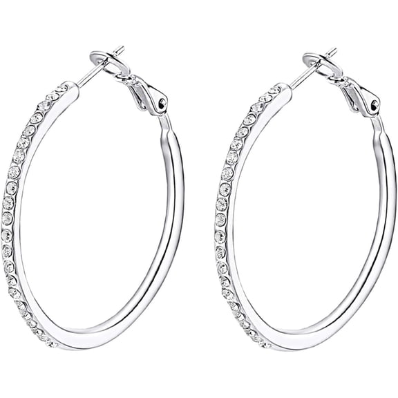 Hoop Earrings, Fashion Jewelry Cz Cubic Zirconia Rhinestone Hoop Earrings For Women Gifts 1.38In, 1.5In, 1.77In[Z1]