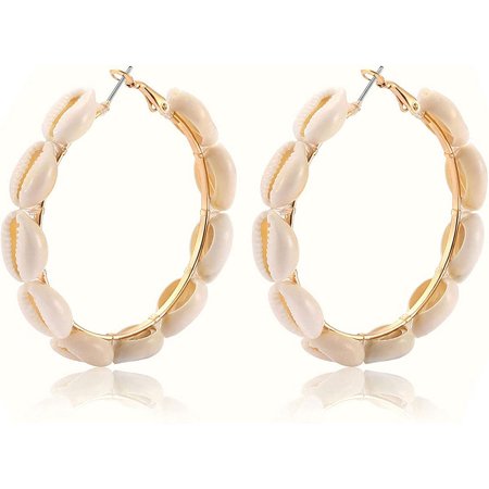 Hoop Earrings For Women Natural Cowrie Shell Beads Hoop Earrings Statement Stud Drop Earrings Bohemia Hawaii Wakiki Beach Jewelry