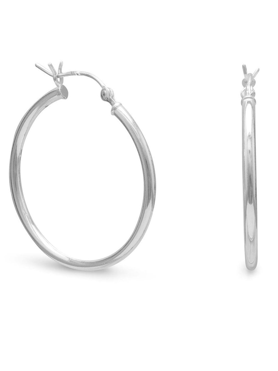 Medium Large 3mm x 30mm Round Tube Sterling Silver Hoop Earrings Medium Large 3mm x 30mm Round Tube Sterling Silver Hoop Earrings