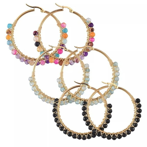 Hoop Earrings Stone Beads Gold Stainless Steel Hoop 50Mm Pin 0.6X1Mm&nbsp; P602