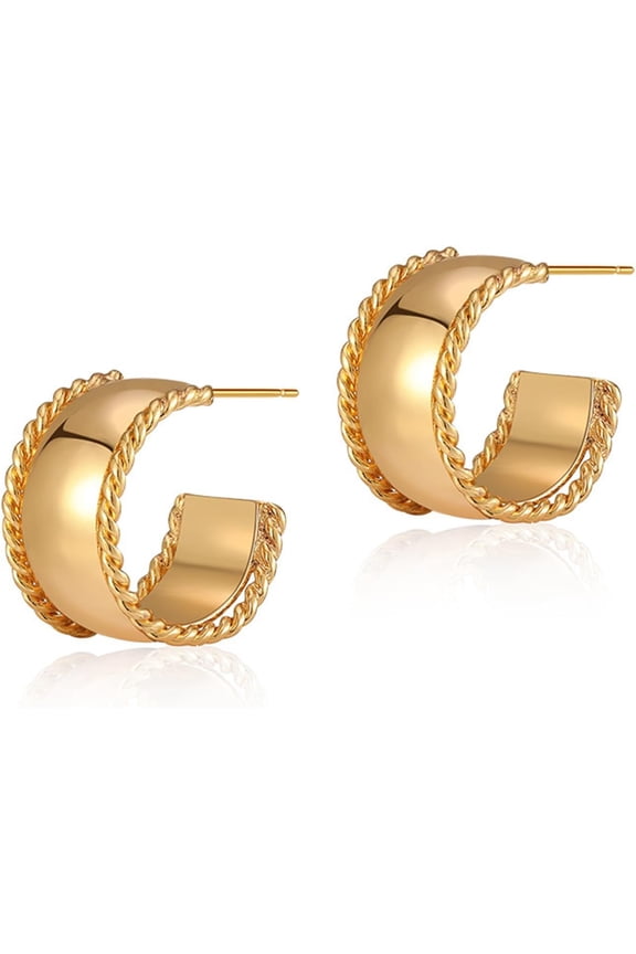 Hoop Earrings for Women Gifts for Christmas Trendy Gold Earrings CZ Huggie Checkered Chunky Hoop Thick Small Tiny Twisted Silver Star Earrings Dangle(D-Gold)