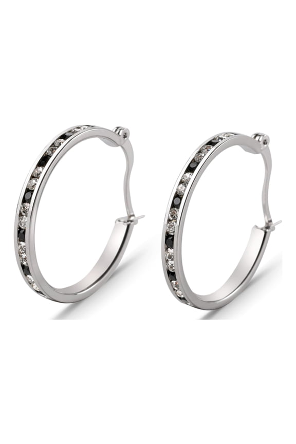 Hoop Earrings for Women, 14K Gold or Rhodium plated, Crystal, 1" Circle Hoop