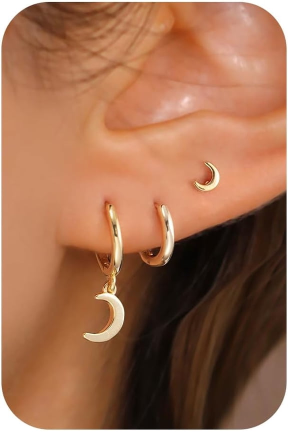 Hoop Earrings for Women-14k Gold-plated Moon Star Butterfly Heart Clover Snake Tiny Stud Huggie Hoop Dainty Stack Earrings Set for Women