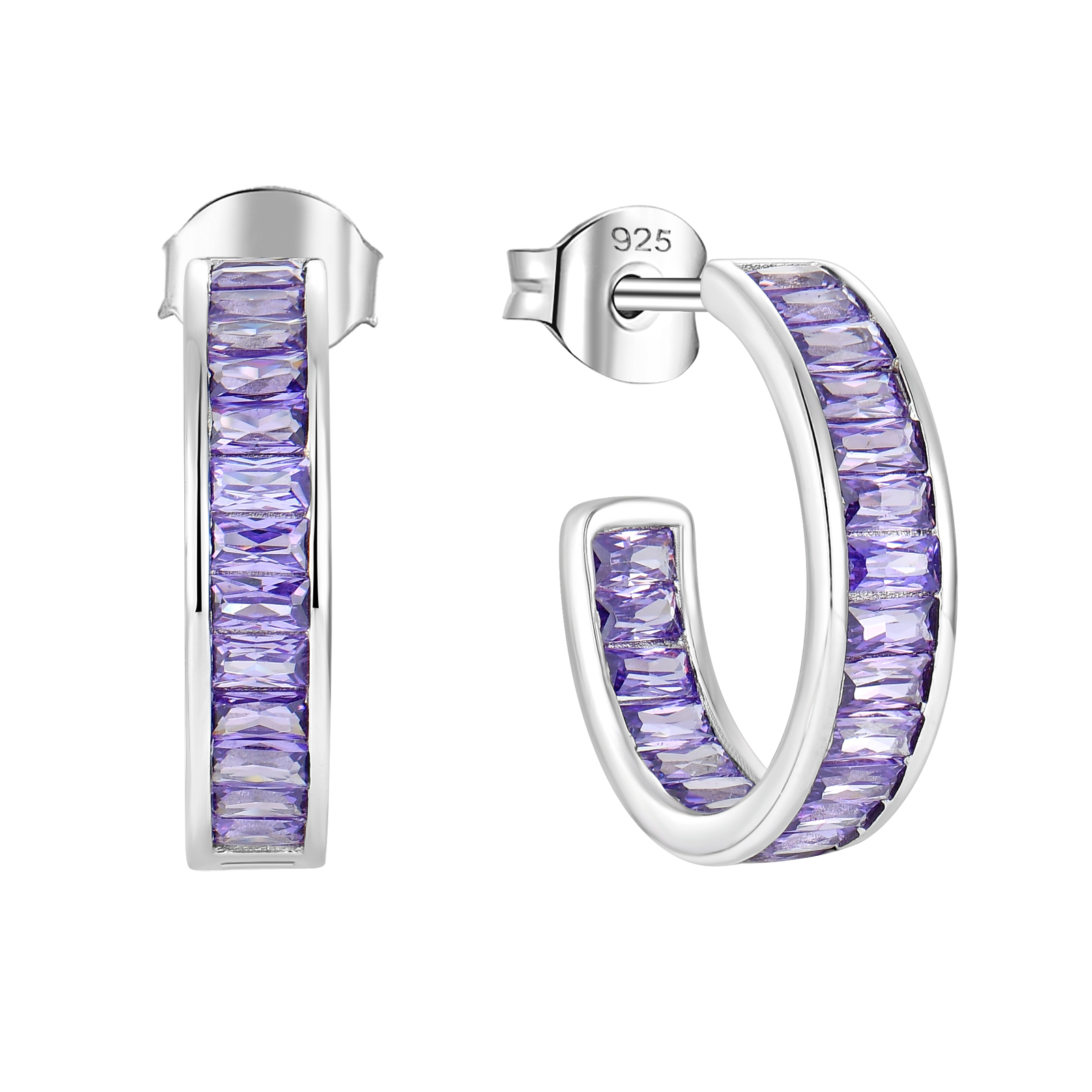 Hoop Earrings for Women 925 Sterling Silver Purple 5A Cubic Zirconia Full Diamond Earrings